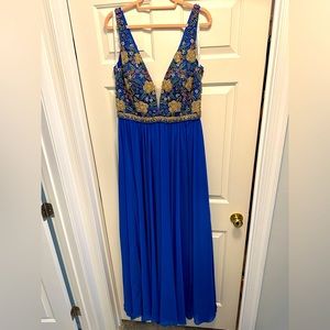 Couture Blue Formal Gown/ Evening Dress with rhinestone detail